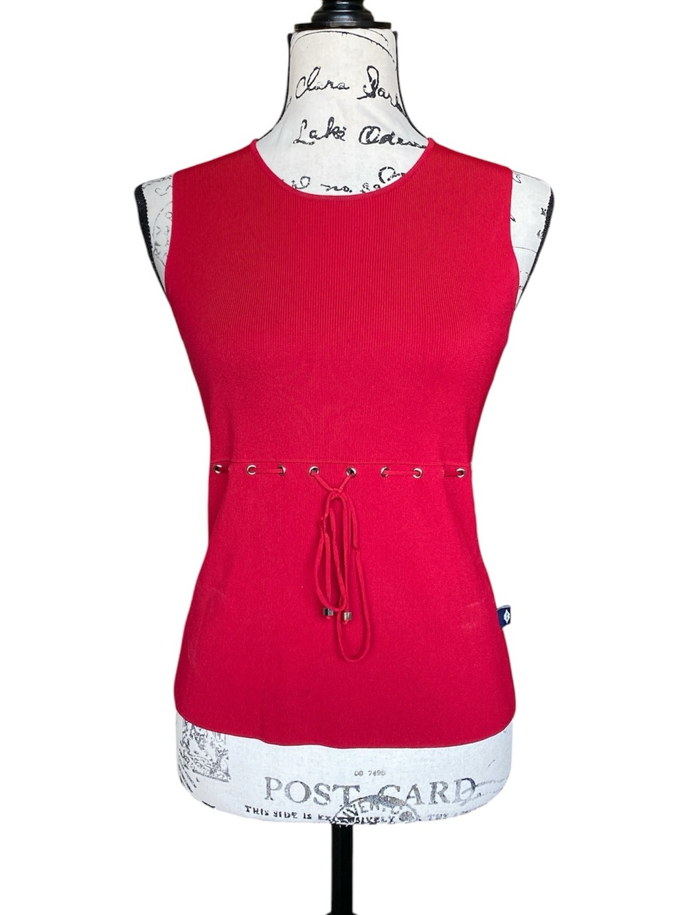 Bisou Jeans Red Ribbed Drawstring Tank - Picture 3 of 7